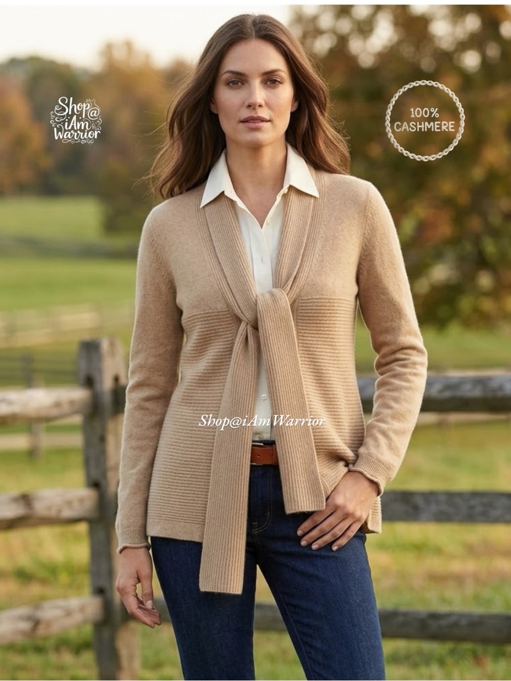 Cynthia Rowley 100% Cashmere Oatmeal Tan Tie Front Ribbed Cardigan Sweater